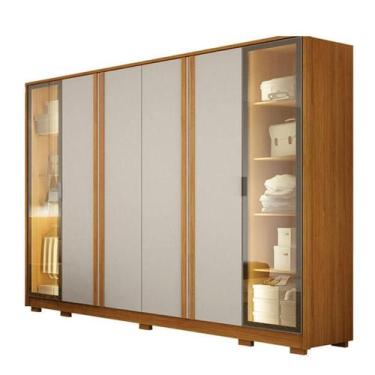 Imagem de Guarda Roupa Casal Prime 6 Portas com Led Cinamomo Off White - Leifer 
