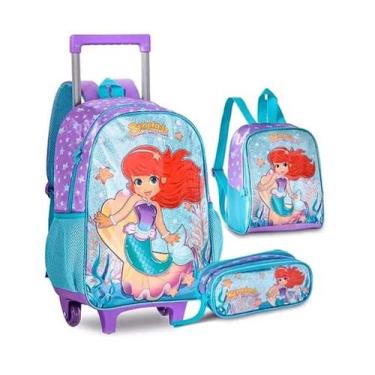 Imagem de Kit Mochila Escolar Sereia Lancheira + Estojo - Clio, Lilás