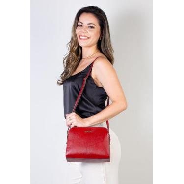 Imagem de Bolsa transversal feminina de couro liso Paola - Andrea Vinci, Vermelh