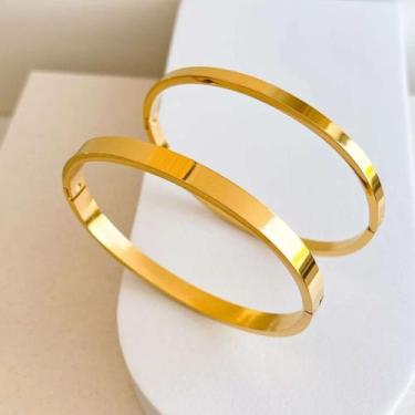 Imagem de Bracelete Liso Orgânico - Aço Inox - Maria Pinho, 4 mm