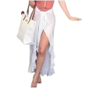 Imagem de Saia pareo longa com babados valeriamodapraia, Branco, VESTE DO P AO G
