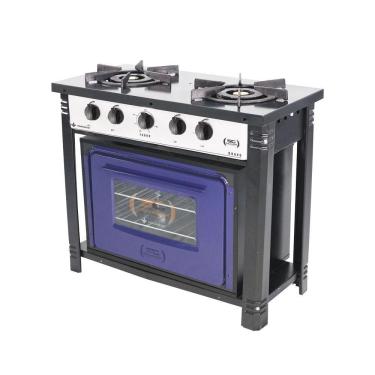 Imagem de Fogão Industrial com Forno Bravo BR2BF 2 Bocas Duplas Gás GLP Baixa Pressão Branco e Azul Metalúrgica Venâncio