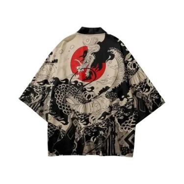 Imagem de Kimono Tradicional Unissex De Verão Com Estampa De Dragão Anime, Haori