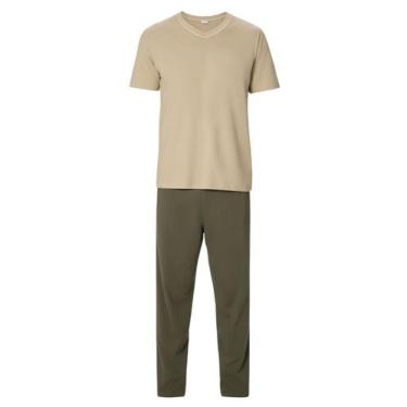 Imagem de Pijama Longo Malwee 1000134277 Masculino Gola V Meia Malha Algodão T. 