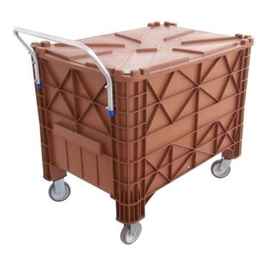 Imagem de Carrinho para Coleta de Lixo Carrinho para Condomínios Completo 370 Lts 370 l Polietileno Branco Marrom