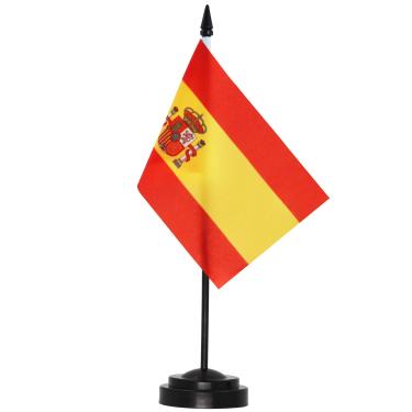 Imagem de Conjunto de bandeiras de mesa ANLEY Spain Deluxe - Bandeira espanhola em miniatura para mesa de 6 x 4 polegadas com pólo sólido de 12 "- cores vivas e resistente ao desbotamento - base preta