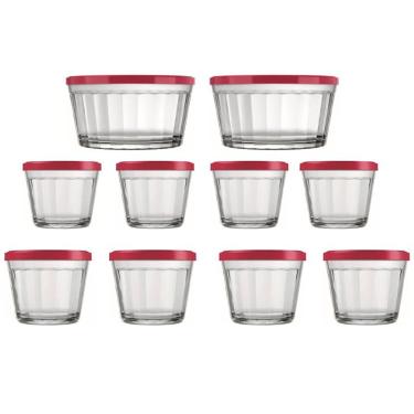 Imagem de Conjunto de Tigelas Copo Americano em Vidro com Tampa de Plástico – 10 Peças 