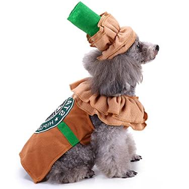 Imagem de Fantasia de cachorro latte – fantasia engraçada de cachorro de café gelado de Halloween, fantasia de cachorrinho Mocha chique, roupas quentes de inverno para cães pequenos e médios, adorável pijama