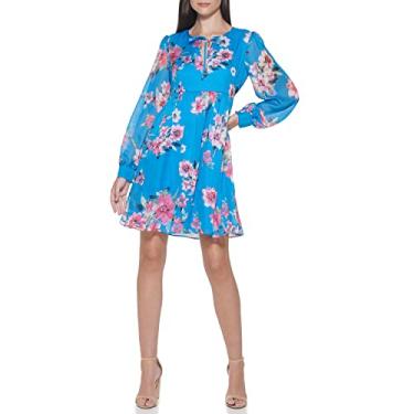 Imagem de kensie Vestido feminino de chiffon com estampa floral, Azul-petróleo multi, 42