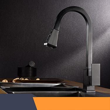 Imagem de Torneiras de cozinha quadradas pretas alça única removível torneira de cozinha de furo único giratório 360 graus rotação misturador de água, preto, china