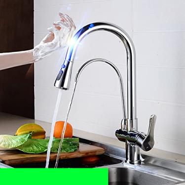 Imagem de Torneira de cozinha 4 polegadas pull down torneira de cozinha com torneira filtrada automática para água potável 360 ° torneira de rotação, toque, cromo