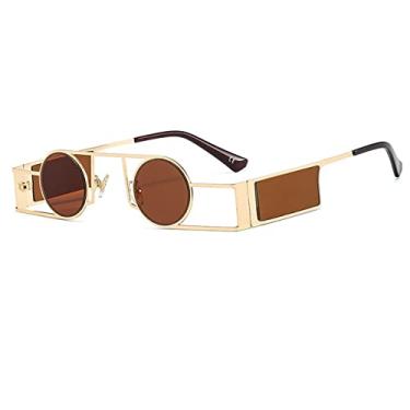 Imagem de Óculos de sol redondos masculinos punk feminino vintage óculos de sol redondos femininos exclusivos de metal Steampunk óculos UV400, C4Gold, marrom, como a imagem