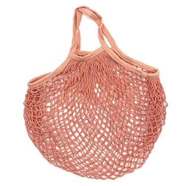 Imagem de Sacos de supermercado reutilizáveis ??portáteis para saco de frutas e legumes organizador de fios de malha de algodão bolsa de alça curta rede sacolas de compras (Rosa nude)