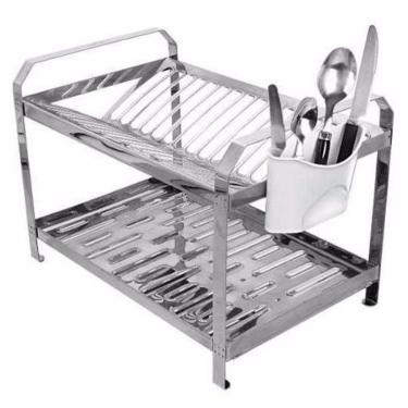 Imagem de Escorredor Inox Louça 20 Pratos Porta Talheres Plástico Dinox
