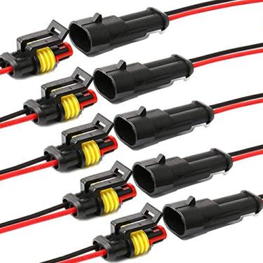 Imagem de YETOR Conector elétrico à prova d'água para carro, 16 AWG 2 pinos plugue conectores de fio elétrico automático para carro, caminhão, barco e outras conexões de fio. (pacote com 5) ¡