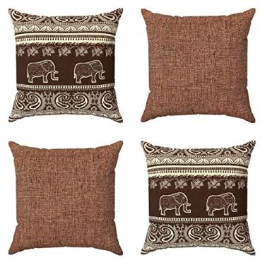 Imagem de Kit Capa De Almofada 50x50 Decorativa Indiana Marrom Bege Luxo