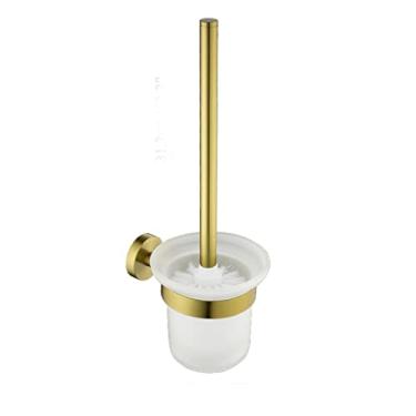 Imagem de Conjunto de ferragens de banheiro suporte de escova de banheiro de ouro escovado gancho de roupão suporte de papel saboneteira suporte de parede acessórios de banheiro, suporte de escova de banheiro