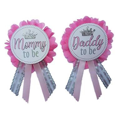 Imagem de Broche Daddy to Be Princess Mommy to Be Baby Shower Dad to Wear no chá de bebê, rosa & prata, It's a Girl, Baby Sprinkle