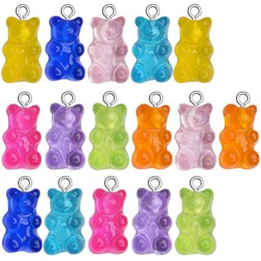 Imagem de Pingente de ursinho de goma, 16 peças pingente de urso de goma de resina colorido doce pingente de urso chaveiros acessórios de artesanato para diy colar brinco fabricação de joias, 8 cores, 22 x 11 mm, Resina metálica