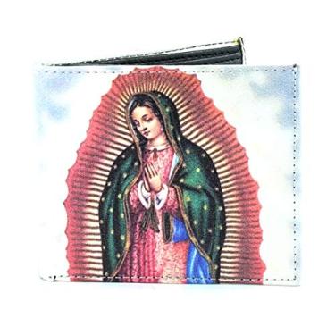 Imagem de Li Carteira masculina Virgin De Guadalupe com estampa religiosa de couro vegetal vegano com caixa de presente combinando, Preto/branco, Small