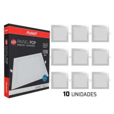 Imagem de Kit 10 Painel Plafon Luminária Led 18w Quadrado 6500K Branco-Frio Embutir Avant