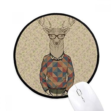 Imagem de DIYthinker Óculos Cervo Animal Efeito Artístico Colorido Mouse Pad Desktop Escritório Tapete Redondo para Computador