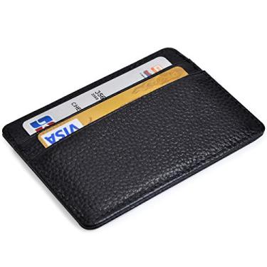 Imagem de Carteira fina de couro minimalista com porta-cartão de crédito e janela para identidade, black, P