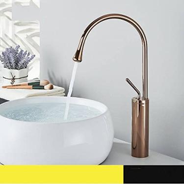 Imagem de Torneira de banheiro de ouro escovado monocomando 360 bico de latão quente frio misturador de água torneira de pia para cozinha, ouro rosa alto