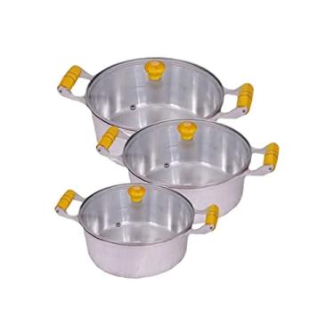 Imagem de Kit 3 Panelas Caçarolas Alumínio Polido Tampa Vidro 18,20 e 24cm