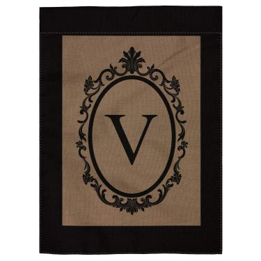 Imagem de Pingpi V Bandeira de jardim com monograma de estopa Bandeira dupla face 31,75 x 45,72 cm