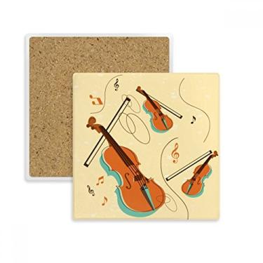 Imagem de Porta-copos quadrado com estampa de instrumentos musicais de violino, suporte de subplaca, pedra isolante