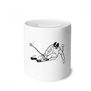 Imagem de DIYthinker Caixa de moedas preta de cerâmica com estampa de esqui de inverno para presente de cofrinho