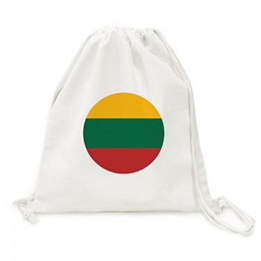 Imagem de Mochila de lona com cordão da bandeira nacional da Lituânia com bandeira da Europa