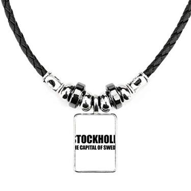 Imagem de DIYthinker Colar Stockholm A Capital da Suécia Joias Torque Pingente de corda de couro
