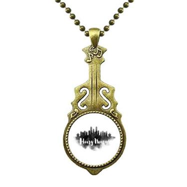 Imagem de DIYthinker Hongkong China Landmark Ink Colar de pintura de cidade, joias antigas pingente de música de guitarra