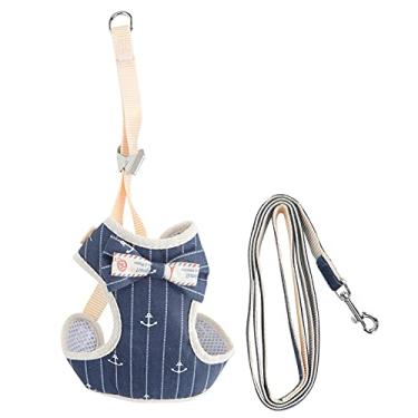 Imagem de Colete peitoral para gatos, peitoral para animais de estimação à prova de fuga para colete de gato para coleira (listras azul marinho, grande (adequado para 10-16 kg))