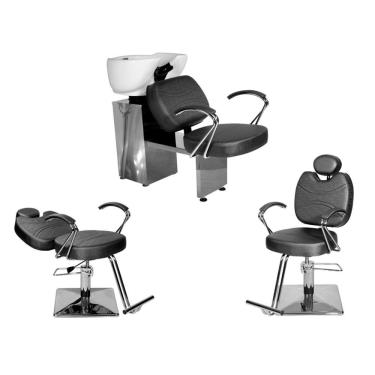 Imagem de Kit Salão Topázio 1 Cad Fixa + 1 Recl Base Quadrada + Lavatório Preto