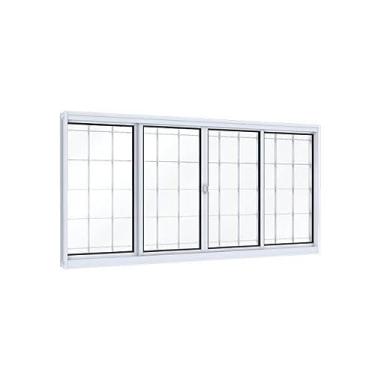 Imagem de Janela de Correr Aço 4 Folhas com Grade Quadrada Lucasa Facilità 100cmx120cm Branco