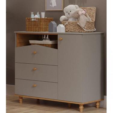 Imagem de Cômoda de Bebê com 3 Gavetas e 1 Porta Picolé Espresso Móveis Cinza/Nature