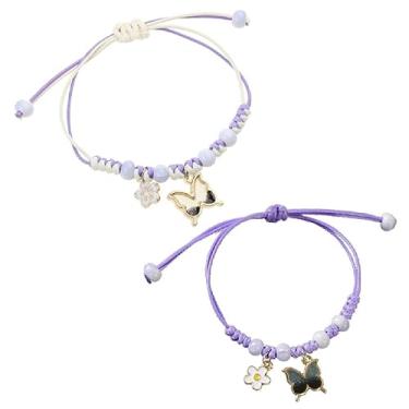 Imagem de Pulseira com pingente de flor de borboleta simples ajustável trançada pulseira de corda trançada feita à mão pulseira de declaração joias ajustáveis com pingente de borboleta