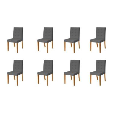 Imagem de Kit 8 Cadeiras de Jantar Estofadas Veludo Cinza Paula Base Madeira Maciça