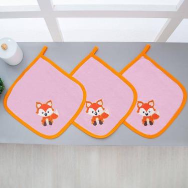 Imagem de Kit 3 Fraldas Pano De Boca Malha Para Bebê Raposa Rosa