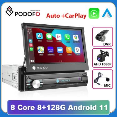 Imagem de Podofo-Car Radio CarPlay Player Multimedia  Navegação GPS  7 "IPS tela retrátil  1 Din  Android 11