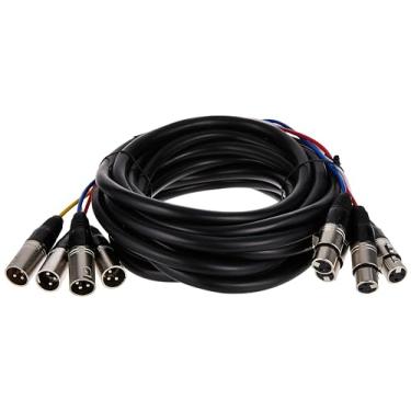 Imagem de Monoprice Cabo de cobra XLR macho para XLR fêmea de 4 canais - 6 metros - preto/prata, carcaças de conector de metal, botas de plástico e borracha