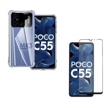 Imagem de Capa Capinha Case Anti Impacto e Película Vidro 3D Compatível Com Poco C55 e Redmi 12C (Não Realme C55)