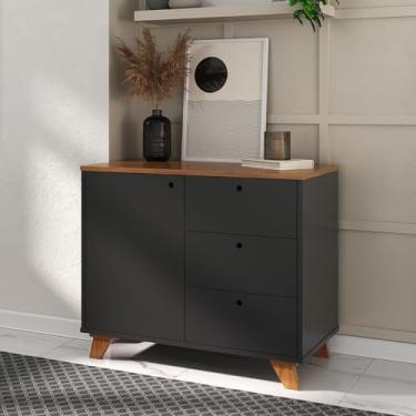 Imagem de Balcão Multiuso para Escritório, Cantinho do Café, Hall de Entrada com 3 Gavetas e 1 Porta Lugano Artany - FREIJÓ com PRETO