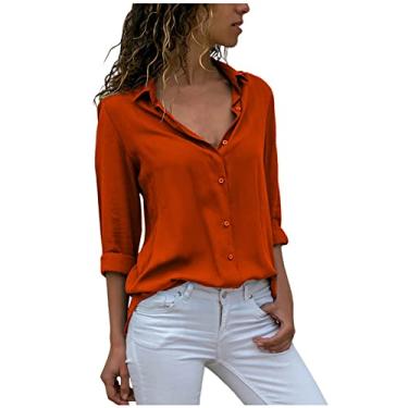Imagem de Camisetas femininas folgadas para mulheres, cardigã de chiffon com gola tartaruga, simples, para inverno, outono, 2024, C-354 Vermelho, 4G