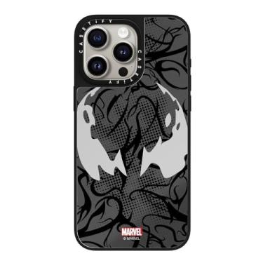 Imagem de CASETiFY Capa espelhada para iPhone 15 Pro Max [Homem-Aranha Co-Lab / Proteção contra quedas de 1,5 m/Compatível com Magsafe] - Máscara Venom - Prata em Preto