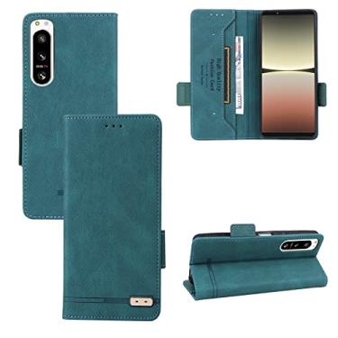 Imagem de Capa para Sony Xperia 5 IV 2022 Capinha de couro PU com suporte para cartão case flip de proteção com fechamento magnético - Verde
