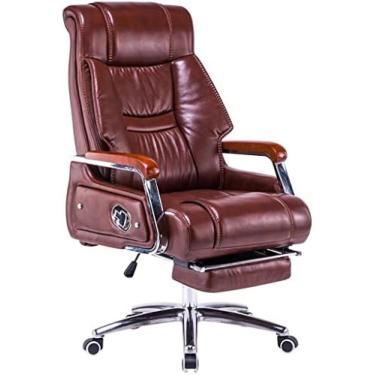 Imagem de Cadeira executiva, grande e alta, conforto doméstico, pausa para almoço, cadeira de escritório, cadeiras gerenciais reclináveis ​​de couro genuíno 155°, suporte de carga 250 kg/551,2 lbs, ma
